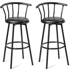 COSTWAY 2 Tabourets De Bar Style Industriel Siège Rond 360° En Rotation Structure En Acier Avec Rembouré De Eponge Et Repose-pieds