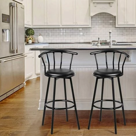 COSTWAY 2 Tabourets De Bar Style Industriel Siège Rond 360° En Rotation Structure En Acier Avec Rembouré De Eponge Et Repose-pieds 4 COSTWAY 2 Tabourets De Bar Style Industriel Siège Rond 360° En Rotation Structure En Acier Avec Rembouré De Eponge Et Repose-pieds – Image 2