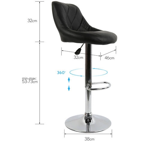 WYCTIN Hofuton Tabouret De Bar Lot De 4 Avec Siège Bien Rembourré, En Cuir Artificiel Chaise De Bar Similicuir, Noir 4 WYCTIN Hofuton Tabouret De Bar Lot De 4 Avec Siège Bien Rembourré, En Cuir Artificiel Chaise De Bar Similicuir, Noir – Image 2