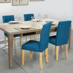 IDMARKET Lot De 4 Chaises POLGA Capitonnées Bleu Canard Pour Salle à Manger