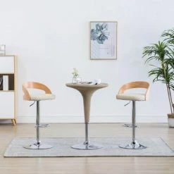Tabourets De Bar 2 Pcs Similicuir Et Bois Courbé Crème Modèle 2 VidaXL
