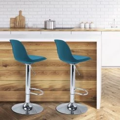 IDMARKET Lot De 2 Tabourets De Bar KARL Design Bleu Canard - Bleu