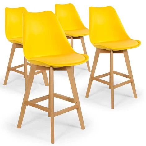 INTENSEDECO Lot De 4 Chaises Hautes Style Scandinave Catherina Jaune - H65cm - Jaune 3 INTENSEDECO Lot De 4 Chaises Hautes Style Scandinave Catherina Jaune - H65cm - Jaune
