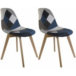 ALTOBUY DAMAS - Lot De 2 Chaises Patchwork Bleu Et Gris - Bleu