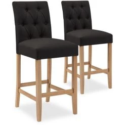 INTENSEDECO Lot De 2 Chaises De Bar En Bois Gaya Tissu Noir - H65cm - Noir