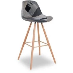 IDMARKET Lot De 4 Tabourets De Bar SARA Motifs Patchworks Noirs, Gris Et Blancs - Gris -banc et tabouret Soldes Boutique 18048462 3