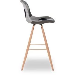 IDMARKET Lot De 4 Tabourets De Bar SARA Motifs Patchworks Noirs, Gris Et Blancs - Gris -banc et tabouret Soldes Boutique 18048462 4