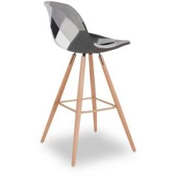 IDMARKET Lot De 4 Tabourets De Bar SARA Motifs Patchworks Noirs, Gris Et Blancs - Gris -banc et tabouret Soldes Boutique 18048462 5