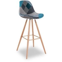 IDMARKET Lot De 4 Tabourets De Bar SARA Motifs Patchworks Bleus - Bleu -banc et tabouret Soldes Boutique 18048465 3