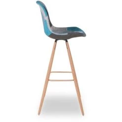 IDMARKET Lot De 4 Tabourets De Bar SARA Motifs Patchworks Bleus - Bleu -banc et tabouret Soldes Boutique 18048465 4