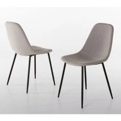 MACABANE AUGUSTIN - Lot De 2 Chaises Tissu Blanc écru Pieds Métal Noir - Beige -banc et tabouret Soldes Boutique 18152066 3