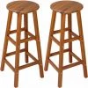 CASARIA Deuba 2x Tabouret De Bar Bois D'acacia Assise Ronde Hauteur 76 Cm Style Rustique