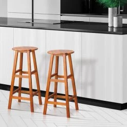 CASARIA Deuba 2x Tabouret De Bar Bois D'acacia Assise Ronde Hauteur 76 Cm Style Rustique -banc et tabouret Soldes Boutique 18476620 4