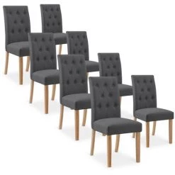 INTENSEDECO Lot De 8 Chaises Capitonnées Gaya Tissu Gris - Gris