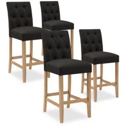 INTENSEDECO Lot De 4 Chaises De Bar En Bois Gaya Tissu Noir - H65cm - Noir