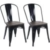 2x Chaise De Bistro HHG-404, Avec Siège En Bois, Chaise Empilable, Métal, Design Industriel ~ Noir -banc et tabouret Soldes Boutique 18934720 1