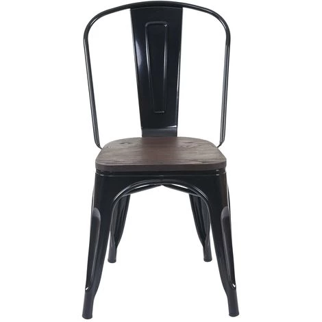 2x Chaise De Bistro HHG-404, Avec Siège En Bois, Chaise Empilable, Métal, Design Industriel ~ Noir 6 2x Chaise De Bistro HHG-404, Avec Siège En Bois, Chaise Empilable, Métal, Design Industriel ~ Noir – Image 4