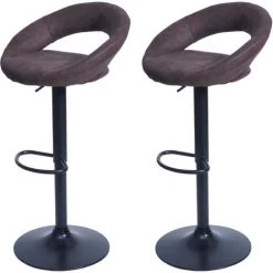 2x Tabouret De Bar HHG-707, Chaise De Comptoir, Monture Noire ~ Imitation De Daim, Vintage Marron Foncé
