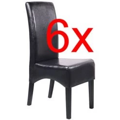 HHG Lot De 6 Chaises Latina, Salle à Manger, Cuir Reconstitué ~ Noir, Pieds Foncés -banc et tabouret Soldes Boutique 18960417 4