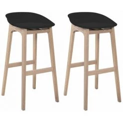 MOB-IN Tabourets De Bar En Chêne Et Assise Noire 65 Cm RIVA - Lot De 2 - Noir