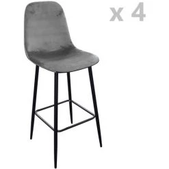 URBAN LIVING Lot De 4 Tabourets De Bar En Velours Vintage Inoui - 41 X 41 X 110 - Gris
