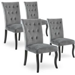 INTENSEDECO Lot De 4 Chaises Capitonnées Chaza Velours Gris - Gris