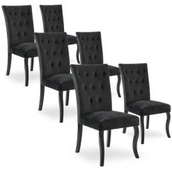 INTENSEDECO Lot De 6 Chaises Capitonnées Chaza Velours Noir - Noir