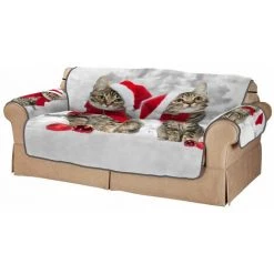 DRILLPRO Housse De Canapé Coussin Tapis Protection Chat Noel Impression HD Numérique 3D Amovible Lavable 2 Place LAVENTE