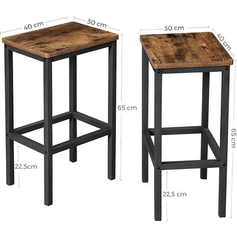 SONGMICS Lot De 2 Chaises De Bar, Tabourets Hauts De Style Industriel, Pour Cuisine, Salle à Manger, Salon, Marron Rustique LBC65X - Marron Rustique 7 SONGMICS Lot De 2 Chaises De Bar, Tabourets Hauts De Style Industriel, Pour Cuisine, Salle à Manger, Salon, Marron Rustique LBC65X - Marron Rustique – Image 5
