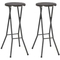 ASUPERMALL Tabouret De Bar Pliable 2 Pcs PEHD Et Acier Marron Aspect Rotin