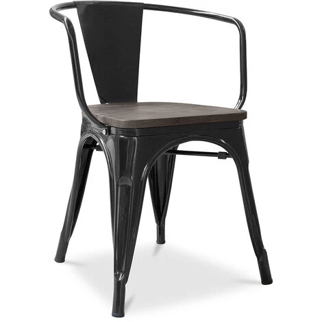 PRIVATEFLOOR Chaise Stylix Avec Accoudoirs En Bois Nouvelle édition - Métal Noir - Bois, Fer - Noir 3 PRIVATEFLOOR Chaise Stylix Avec Accoudoirs En Bois Nouvelle édition - Métal Noir - Bois, Fer - Noir