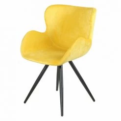 MEUBLETMOI Lot De 2 Chaises Style Scandinave Velours Jaune Et Métal Noir - LOTUS - Jaune -banc et tabouret Soldes Boutique 19935222 3