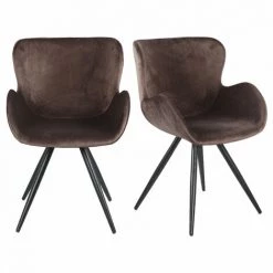 MEUBLETMOI Lot De 2 Chaises Style Scandinave Velours Marron Et Métal Noir - LOTUS - Marron