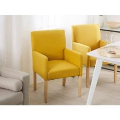 BELIANI Chaise De Salle à Manger En Tissu Jaune - Jaune -banc et tabouret Soldes Boutique 19943108 2