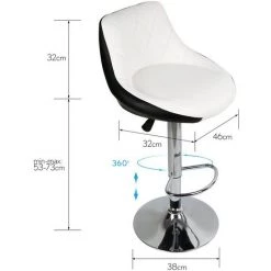 OOBEST 2 X Tabouret De Bar En Similicuir, Siège Bien Rembourré, Hauteur Réglable, 32x46x105 Cm, Blanc + Noir -banc et tabouret Soldes Boutique 20031858 2