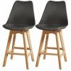 AUTRES BJORN Lot De 2 Tabourets De Comptoir Pieds En Bois Hetre Massif - Revetement Simili Noir - Scandinave - Assise H 65cm -banc et tabouret Soldes Boutique 20036178 1