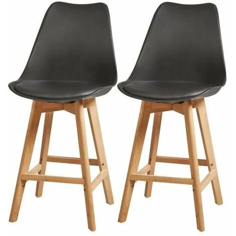 AUTRES BJORN Lot De 2 Tabourets De Comptoir Pieds En Bois Hetre Massif - Revetement Simili Noir - Scandinave - Assise H 65cm 3 AUTRES BJORN Lot De 2 Tabourets De Comptoir Pieds En Bois Hetre Massif - Revetement Simili Noir - Scandinave - Assise H 65cm