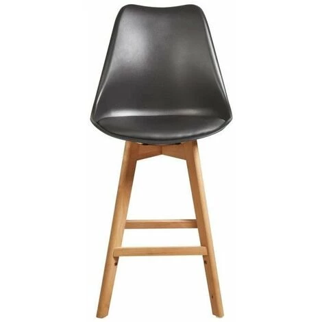 AUTRES BJORN Lot De 2 Tabourets De Comptoir Pieds En Bois Hetre Massif - Revetement Simili Noir - Scandinave - Assise H 65cm 4 AUTRES BJORN Lot De 2 Tabourets De Comptoir Pieds En Bois Hetre Massif - Revetement Simili Noir - Scandinave - Assise H 65cm – Image 2