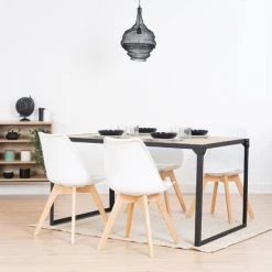 URBAN MEUBLE Lot De 4 Chaises Scandinaves Blanches Et Bois Salle à Manger Séjour Hauteur D'assise 39cm -banc et tabouret Soldes Boutique 20411065 2