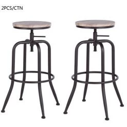 URBAN MEUBLE Lot De 2 Tabouret De Bar Bistrot Vintage Industriel Tabouret Cuisine Hauteur Réglable 64.5-76cm Couleur Chêne - Chêne