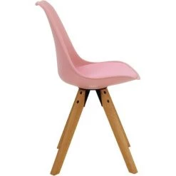 IDIMEX Lot De 4 Chaises De Salle à Manger TYSON Style Scandinave Design Nordique Piètement Bois Massif, Siège Coque En Plastique Rose - Pink -banc et tabouret Soldes Boutique 20480730 4