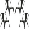 OOBEST Lot 4 Chaises Industrielles En Métal Avec Dossier Détachable Chaises Pour Bistrot Salle à Manger Bar Café 45 X 85CM Noir