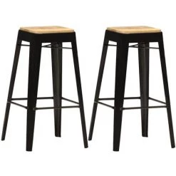 Tabourets De Bar Bois De Manguier Massif 2 Pcs Noir VidaXL