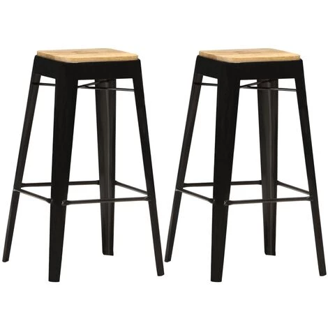 Tabourets De Bar Bois De Manguier Massif 2 Pcs Noir VidaXL 3 Tabourets De Bar Bois De Manguier Massif 2 Pcs Noir VidaXL