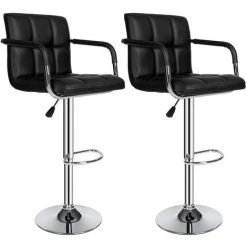 DazHom?Lot De 2 Tabourets De Bar ��R��glable En Hauteur Avec Dossier Et Accoudoir - Noir