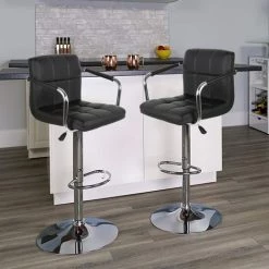 DazHom?Lot De 2 Tabourets De Bar ��R��glable En Hauteur Avec Dossier Et Accoudoir - Noir -banc et tabouret Soldes Boutique 22090693 4