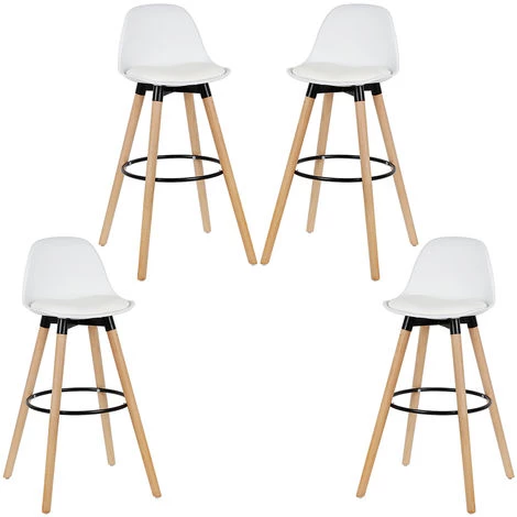 DazHom?Lot De 4 Tabourets De Bar En Bois H��tre Massif - Si��ges En Similicuir - Scandinave,blanc 3 DazHom?Lot De 4 Tabourets De Bar En Bois H��tre Massif - Si��ges En Similicuir - Scandinave,blanc