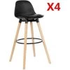 DazHom?Lot De 4 Tabourets De Bar En Bois H��tre Massif - Si��ges En Similicuir - Scandinave,noir