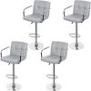 DazHom?Lot De 4 Tabourets De Bar Avec Dossier, Accoudoir, Chrom��, Rotation �� 360��, Hauteur R��glable��Gris Clair