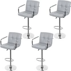 DazHom?Lot De 4 Tabourets De Bar Avec Dossier, Accoudoir, Chrom��, Rotation �� 360��, Hauteur R��glable��Gris Clair